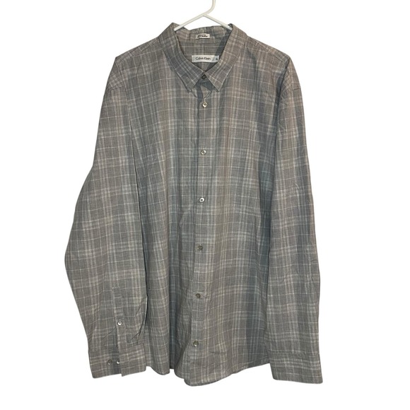 Calvin Klein Dress Shirt Mens XXL Long Sleeve Button Down 100% Cotton Blue Plaid - Picture 1 of 6